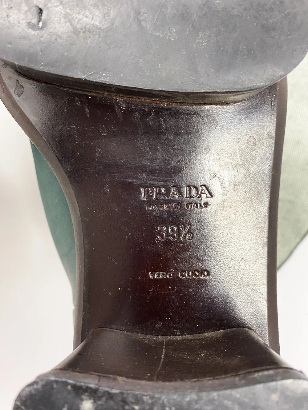 Prada S/S 1999 split platform green logo boots — JAMES VELORIA